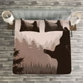 thumbnail image 3 of Ambesonne Nature Quilted Bedspread Set 3 Pcs, Wild Bear Night Jungle, Queen Size, Army Green Pale Peach, 3 of 3