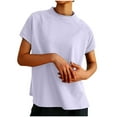 thumbnail image 2 of cfhntfmh Lounge Tops for Women Mock Neck Short Sleeve Loose Basic T-Shirts Summer Casual Comfy Plain Blouses, 2 of 6