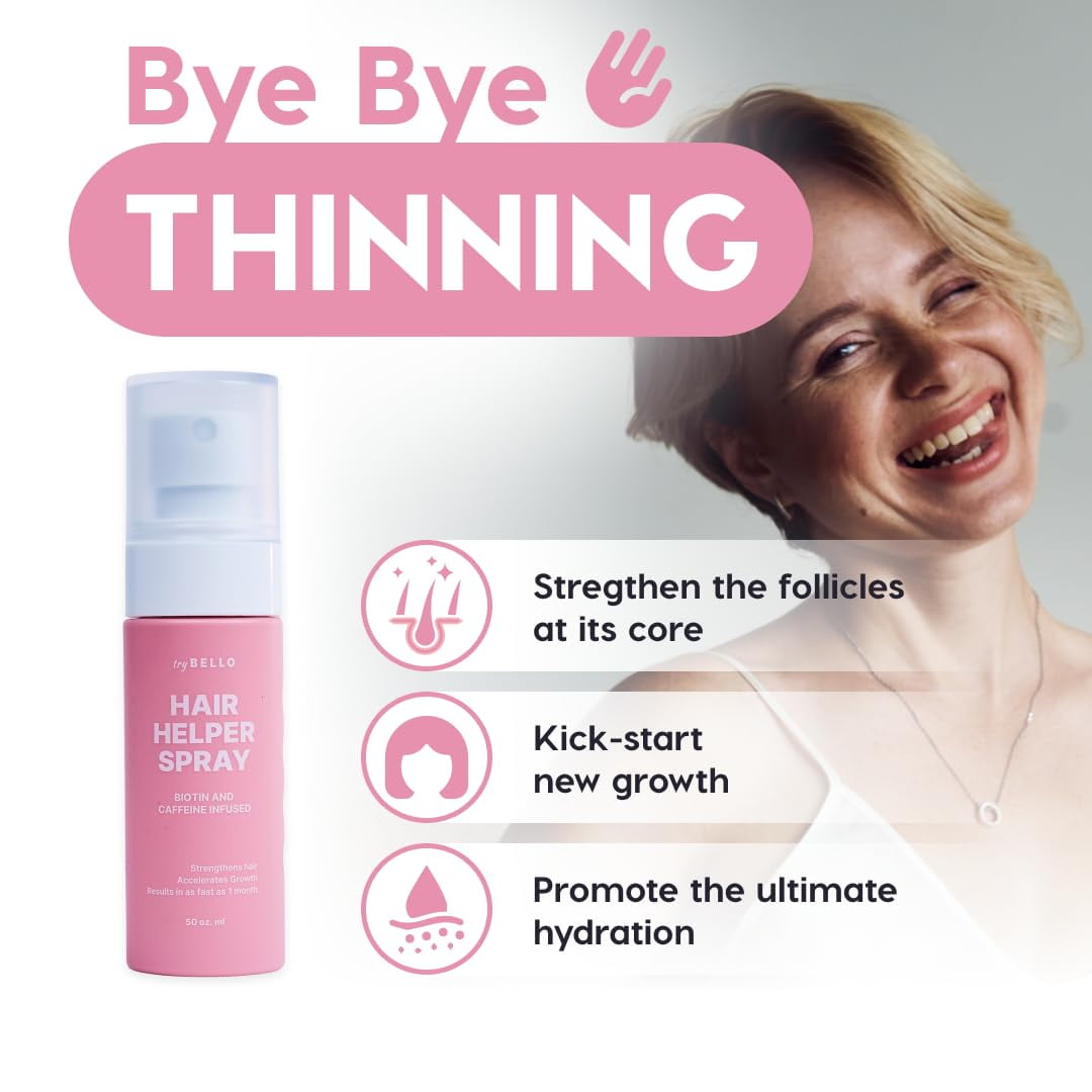 Trybello Hair Helper Spray | DHT Blocker Hair Growth Serum with Biotin, Castor Oil & Caffeine | Topical for Thicker, Fuller Strands | Anti Thinning, Vegan, Cruelty-Free Formula
