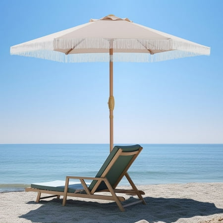 Autlaycil 7.5 ft Patio Umbrella with Fringe  Beach Pool and Yard  Khaki