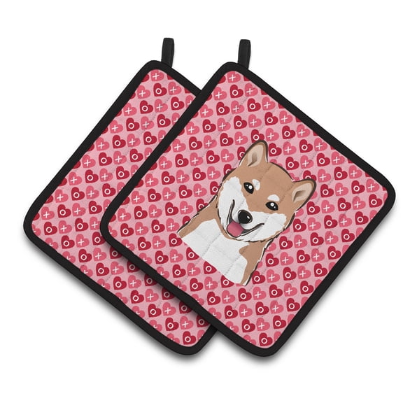 Shiba Inu Hearts Pair of Pot Holders