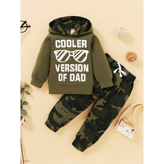 Toddler Baby Boys Clothes Letter Printed Hoodie Sweatshirt Tops Camouflage Long Pants 2PCS Outfits Set