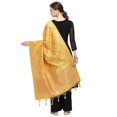 thumbnail image 2 of Beautiful Yellow Checkered Cotton Silk Bandhej Banarasi Dupatta/Chunni for Women and Girl Size: 1M x 2.25M), 2 of 2