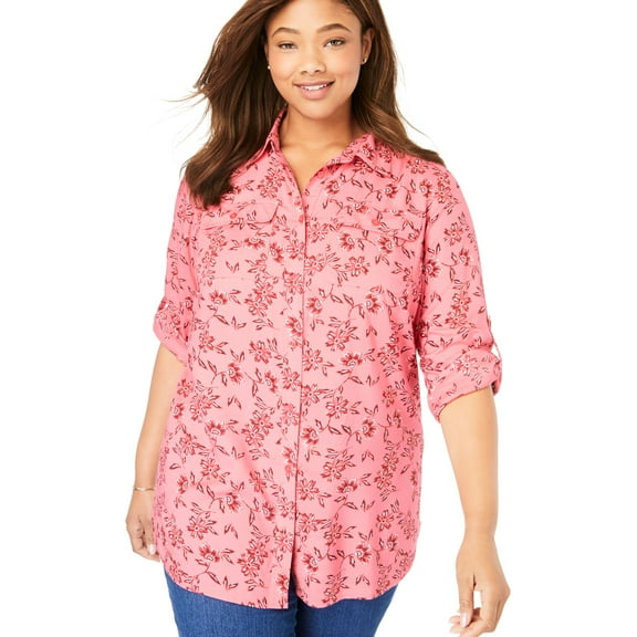 Woman Within Plus Size Utility Button Down Shirt Blouse