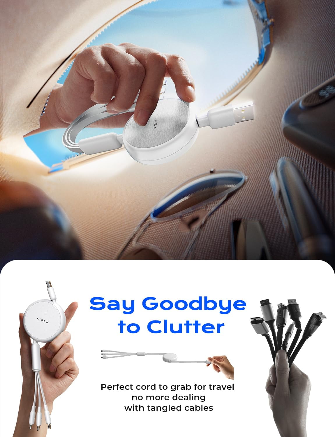 MHAWBL-Multi Charging Cable, 3 in 1 Charging Cable, Retractable Car Charger with Type C/L/Micro USB Ports for iPhone 16 15 14 Pro Max/Samsung Galaxy S25/PS/Kindle, Multi Chargers for All Devices, Whi