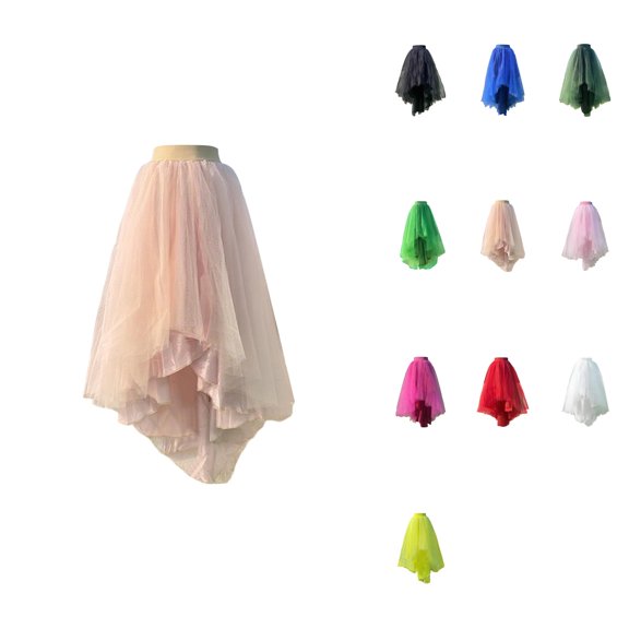 Colorful Layered Mesh Skirt, Asymmetrical High Waist, Elastic Waistband, Flowy Chiffon, Tiered Ruffle Hem, Long Tulle Skirt for Women