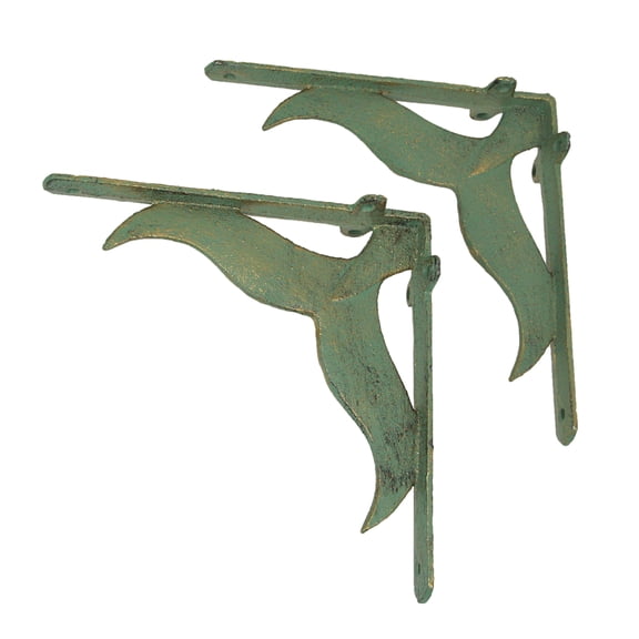 Zeckos Verdigris Cast Iron Whale Tail Wall Shelf Brackets Set of 2