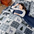 thumbnail image 4 of Homewish Safari Deer Bear Bedding Comforter Set 7 Pieces for Female Men Adults,Jungle Animal Full Bedding Set Lightweight,Blue Plaid Checkered Fitted Sheet Flat Sheet,Lightweight Room Decor, 4 of 8