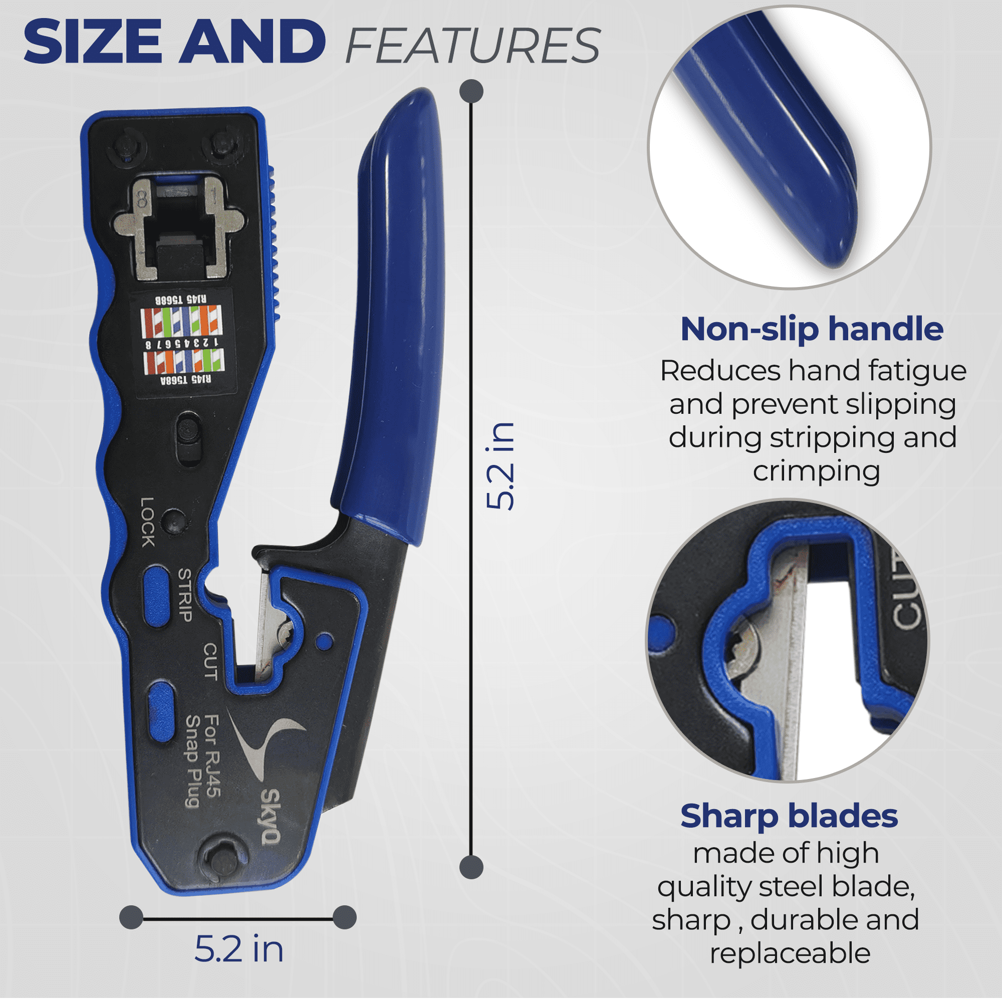 RJ45 Crimp Tool Pass Through Crimper for Cat6 and Cat5  8P8C Modular Connector Ethernet All-in-One Crimp Tool with 20 RJ45 Cat6 Connector Plugs