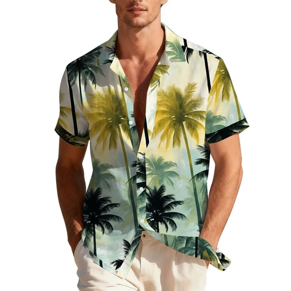 CYiJun George Button Down Shirts for Men Beach Summer Wedding Hawaiian Short Sleeve Shirts