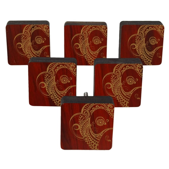 IBA Indianbeautifulart White Engraved Knobs Wooden Wardrobe Knobs Cabinet Drawer Pull 10 Pcs