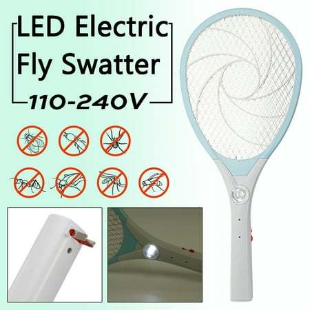 Cordless Rechargeable Safety Large Mesh Electric Bug Zapper Fly Killer Swatter Racket Zap Mosquito with LED Flashlight Best for indoor and Outdoor Pest