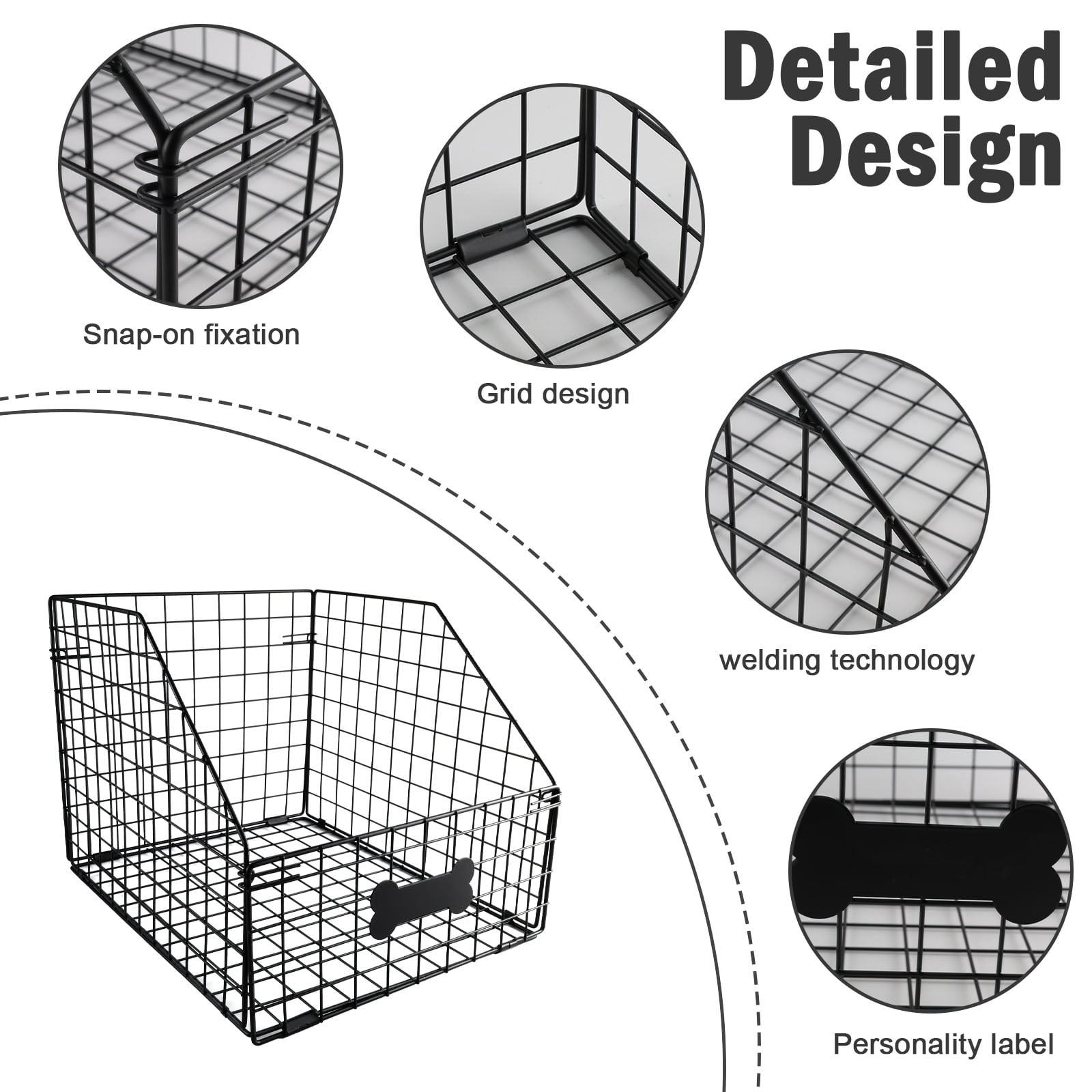 Brabtod Collapsible Metal Wire Pet Toy Storage Basket with Personalized Label, Large Capacity Organizer for Dog & Cat Toys, Blankets, and Supplies