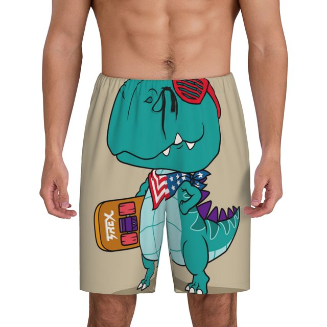 Fotbe Cool Dino Playing Skateboard Pantalones Cortos de Pijama para Hombre, Ropa de Dormir, Pantalones de Pijama Cortos para Hombre-Large