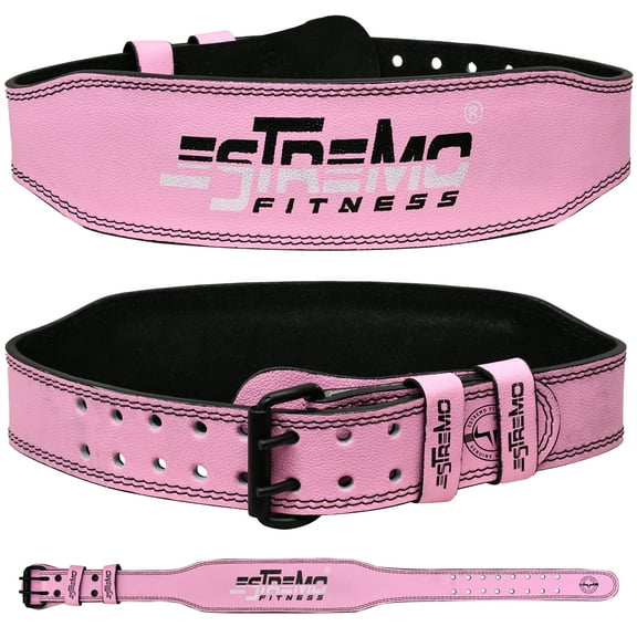 ESTREMO Weight lifting Belt - Genuine Leather 4 inches Wide Back Support Belt. Adjustable with Steel Buckle. Ideal for Gym and Lifting. Lower Back Support for Men and Women - Pink