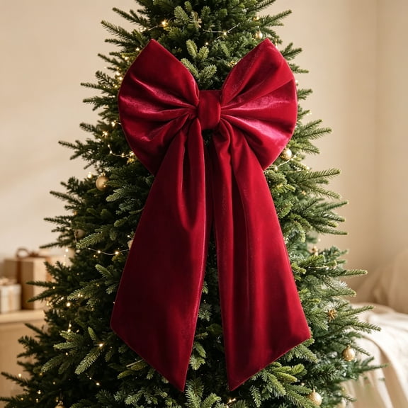 Christmas Decorations - Christmas Bows - Large Red Velvet Christmas Tree Topper - Burgundy Ribbon Gift Bows - Xmas Decor for Indoor Outdoor Home Wreaths Mantle Front Door Porch Wedding