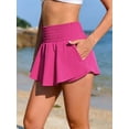 thumbnail image 2 of Womens 3" Swim Skirts High Waisted Elastic Swimming Bottoms with Built in Mesh Briefs and Pockets, 2 of 7