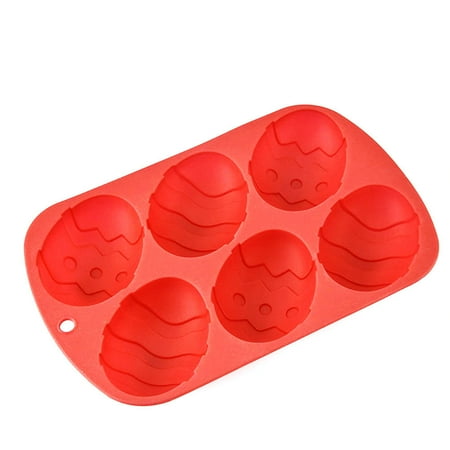 

NUOLUX Easter Egg Shaped Silicone Cake Molds 6-Egg Cupcake Mold Festival Bakeware (Red)