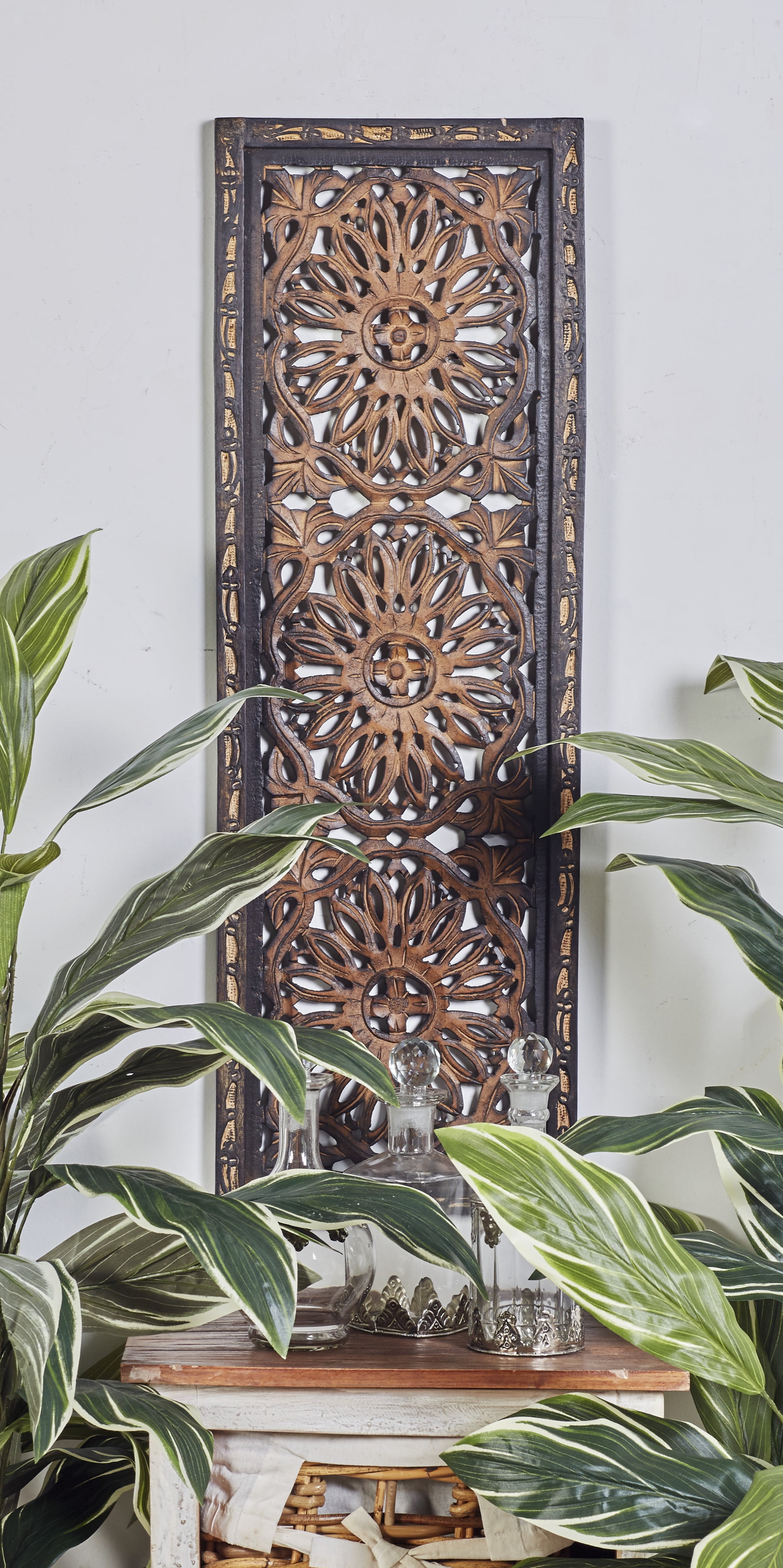 DecMode Large HandCarved Wood Wall Decor Panels Flower Wall Art, Spring & Summer Wall Decor