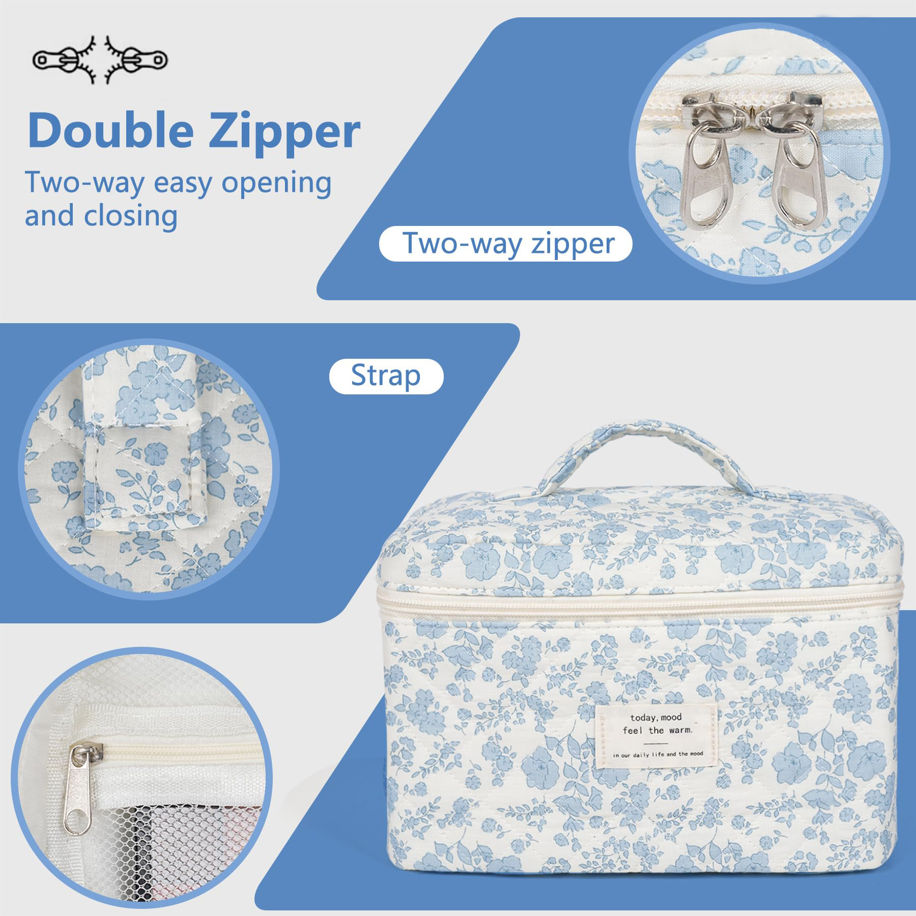 Soda Candy Quilted Makeup Bag Set, 3-Piece, Blue photo 3