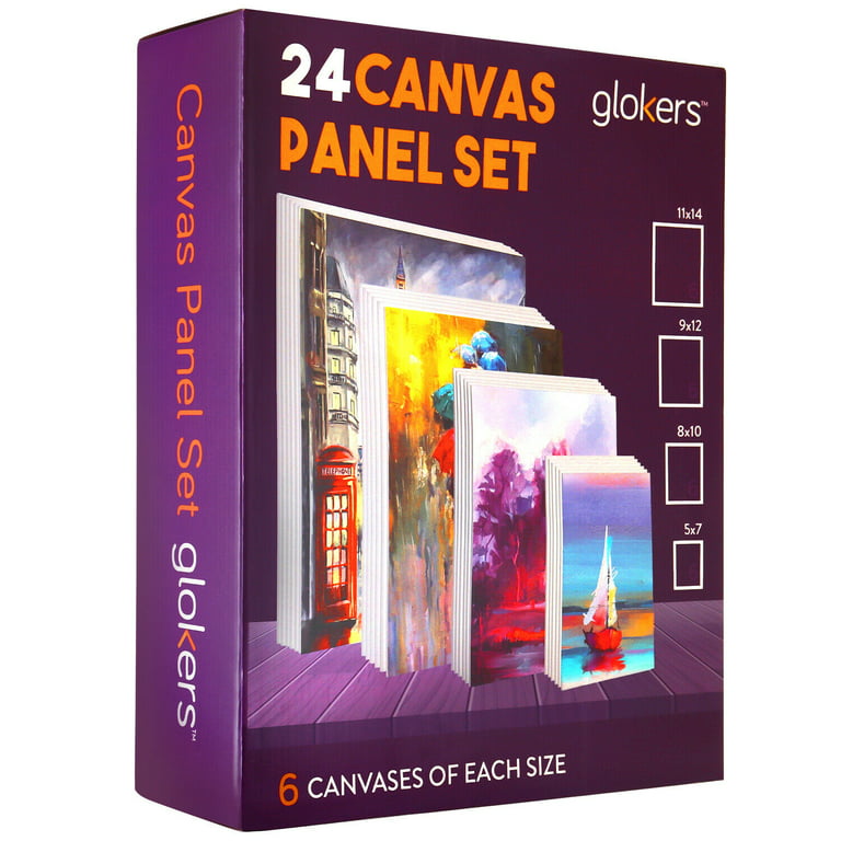 24 Pack Canvases for Painting with 4x4, 5x7, 8x10, 9x12, 11x14, 12x16,  Round Canvas with 12x12, 8x8, 3 of Each, Painting Canvas for Oil & Acrylic
