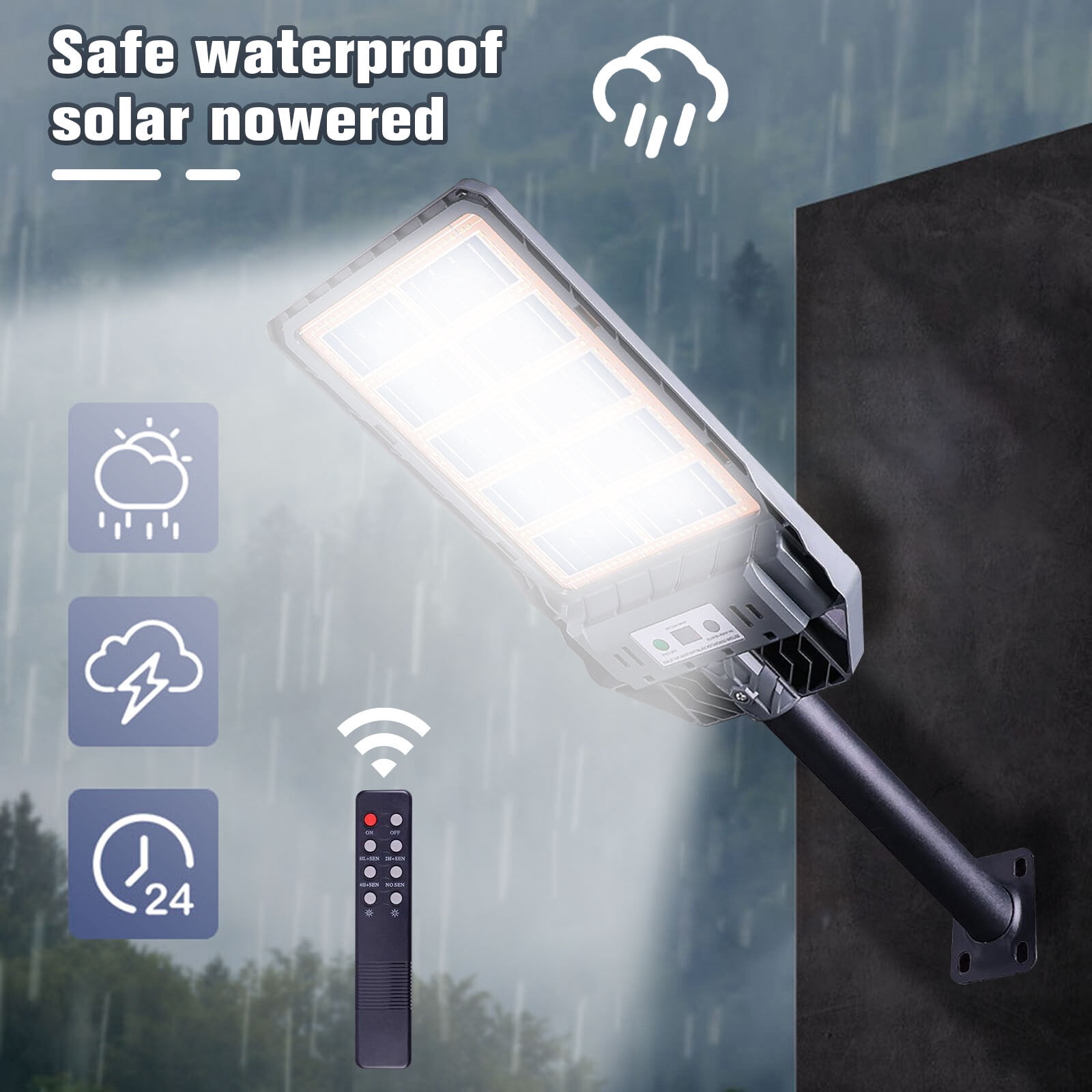 100W Solar Street Light,DFITO 6000LM IP66 Waterproof Outdoor Flood Lights with Double Sided Charging, Dusk to Dawn Remote Control Solar LED Light Lamp for Path, Stadium, Yard, Parking Lot