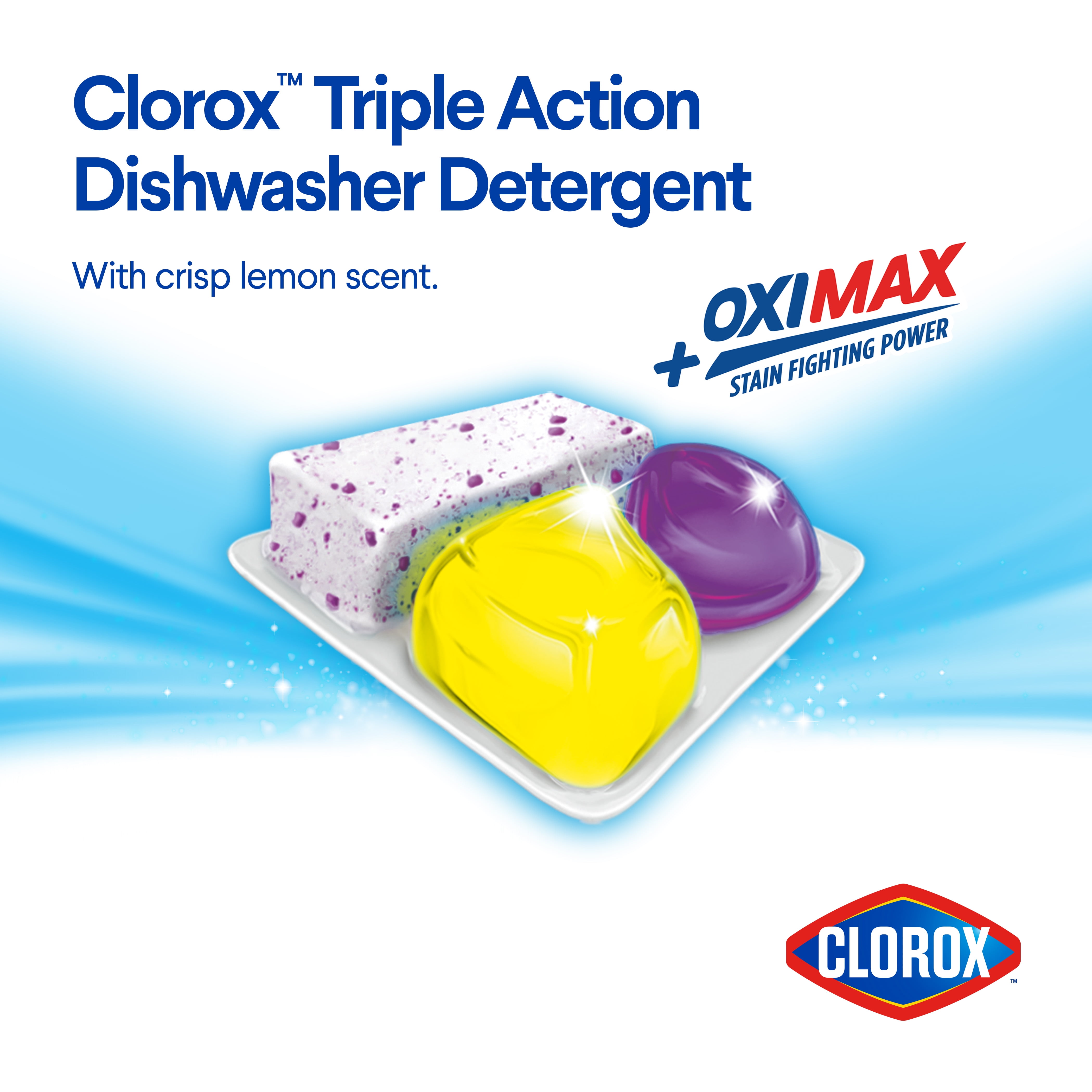 (2 pack) Clorox Triple Action + Oximax Dishwasher Detergent Pacs Lemon 41CT