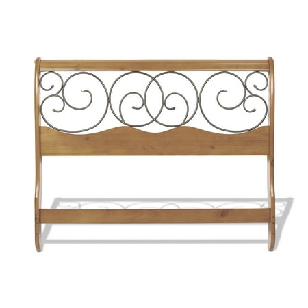 Brown Scrolls (Dunhill Wood Headboard Sleigh Style Panel with Metal Autumn Brown Swirling Scrolls, Honey Oak Finish, California)