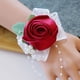 thumbnail image 2 of Pulsera de muñeca con ramillete de hojas y perlas para boda, fiesta, flores de rosa Vino rojo, 2 of 9