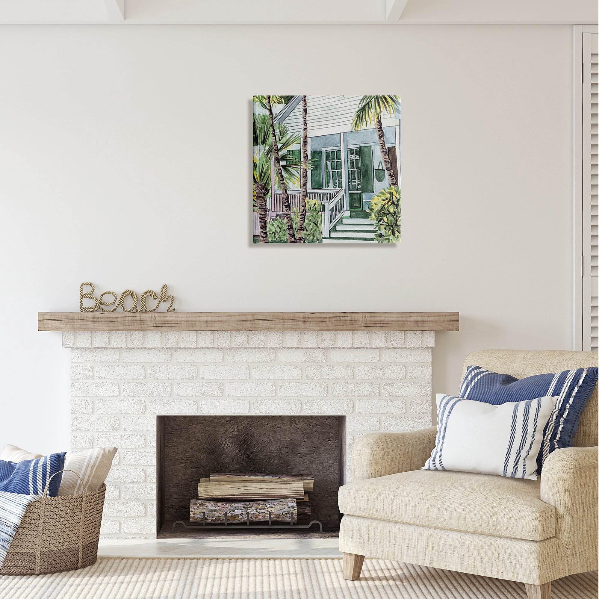 Stupell Industries Tropical Beach Cottage Botanical & Floral Painting Gallery Wrapped Canvas Art Print Wall Art, 24 x 24