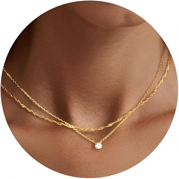 DESIGNICE Dainty 14K Gold Plated/Silver Cubic Zirconia Necklaces for Women,Simple Cz Jewelry Necklaces Trendy Gifts