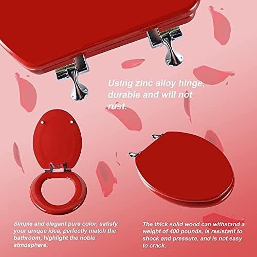 Red Elongated Toilet Seat Natural Wood Toilet Seat with Zinc Alloy Hinges, Easy to Install also Easy to Clean, Scratch Resistant Toilet Seat by  (Elongated, Red)
