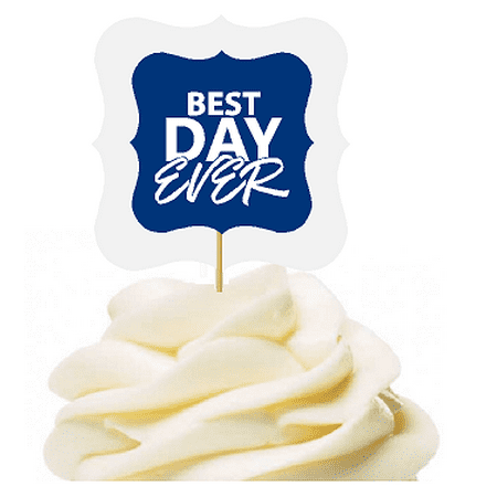Navy Blue 12pack Best Day Ever Cupcake Desert Appetizer Food Picks for Weddings, Birthdays, Baby Showers, Events &