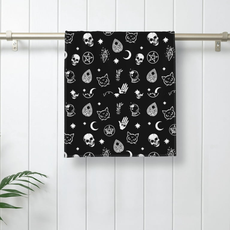Home Towels Skull Cat Moon Gothic Pattern Absorbent Hanging Hand Towel  Small Bath Towel Decorative Kitchen Dish Guest Towel For Spa,Gym,Hote  12x27.5in