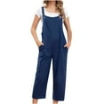 thumbnail image 3 of QATAINLAV Jumpsuits for Women Dressy Casual Loose Overalls Jumpers Sleeveless Wide Leg One Piece Pant Summer Solid Color Rompers with Pockets Lightning Sale Navy L, 3 of 6