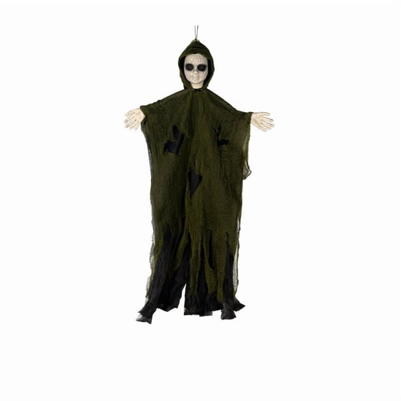 Pnmtdaia Halloween Scary Hanging Female Ghost Prop, Long Black Hair Creepy Specter with Glowing Dark Eyes, Tattered Torn Robe Spooky Hanging for Spooky House Yard Halloween Party Scene Layout