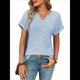 thumbnail image 1 of Blusas Elegantes e Informales de Corta para Mujer, Modernas, de Verano, con Cuello en V, Holgadas y A Rayas. Azul S, 1 of 9