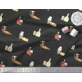 thumbnail image 3 of Soimoi Black Cotton Voile Fabric Designer Bottle & Wine Glass Bar Printed Fabric 1 Yard 42 Inch Wide, 3 of 3