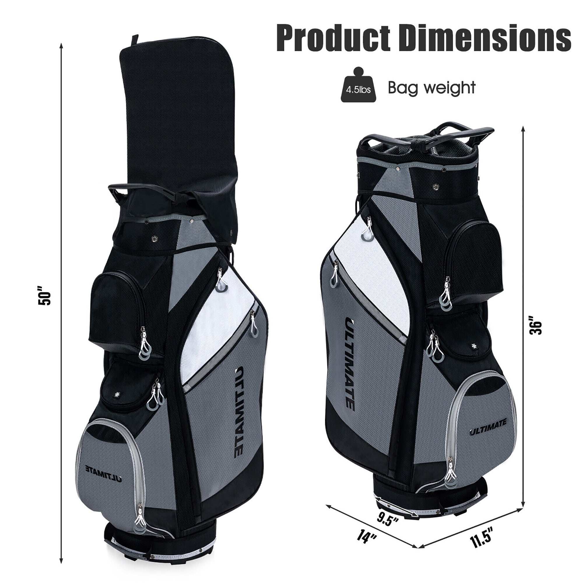 Gymax 10" 14-Way Golf Cart Stand Bag w/Cooler Bag Waterproof Valuable Pocket Rain Hood