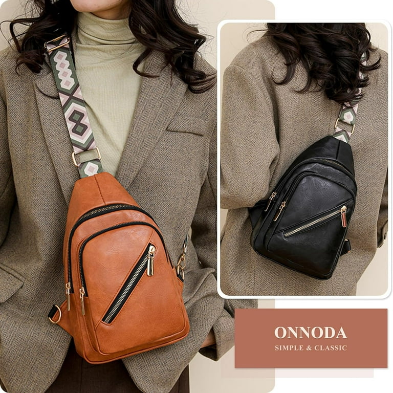 classic sling leather backpack Black Shoulder Bag | Leather Bag Crafted of stunning polished leather Vintage Sling Bag - Woosir