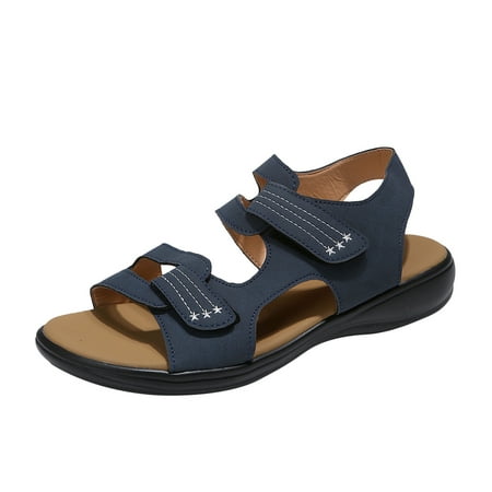 

Women Walking Sandals Touch-fasten Open Toe Beach Sandals Lightweight Low Wedge Shoes Faux Leather Sandals Summer Fashion Slingback Sandals Sliders Casual Shoes