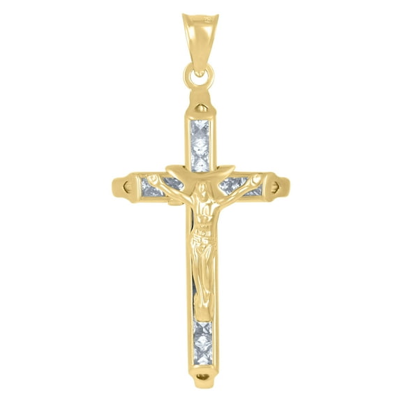 10kt Yellow Gold Mens Cross Crucifix Religious Charm Pendant