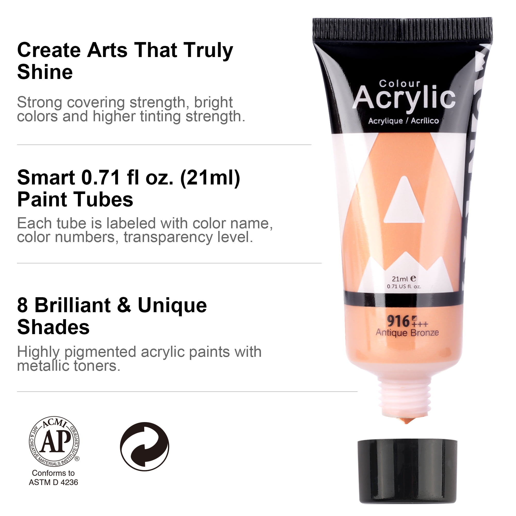 AUREUO Metallic Acrylic Paint Set - 8 Essential Colors 0.71 fl oz / 21ml Tubes Gold Silver Art Paints for Crafts Decor Rich Pigments Non-Toxic Painting Supplies for Artists