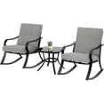 thumbnail image 2 of SOLAURA 3-Piece Outdoor Rocking Chairs Set, Black Iron Patio Furniture with Gray Thickened Cushion & Glass Coffee Table, 2 of 8