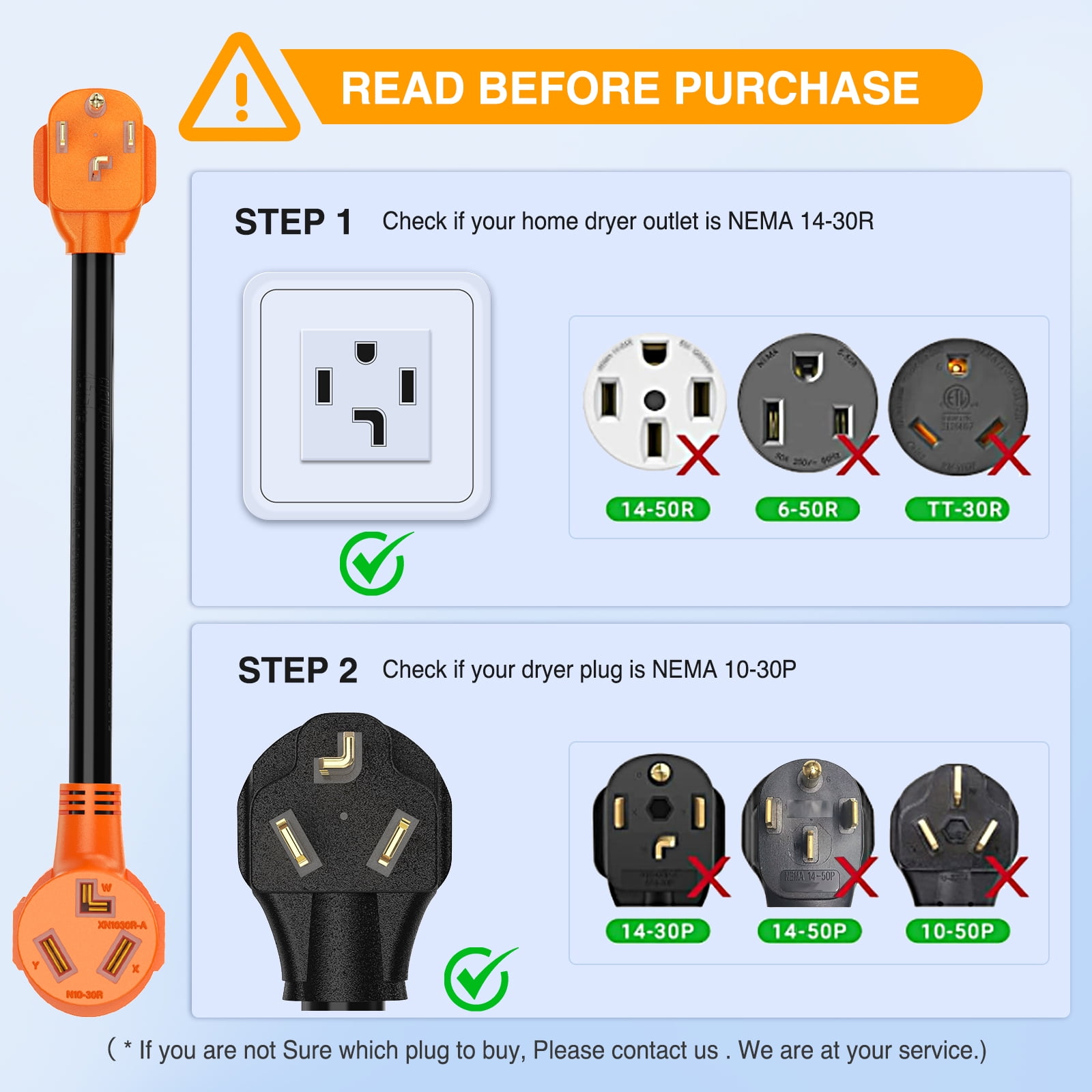 Nilight 30 Amp Dryer Adapter Cord, 4 Prong, 125V/250V, 7500 Watt, Pure Copper, Heavy Duty, 10 Gauge Wire