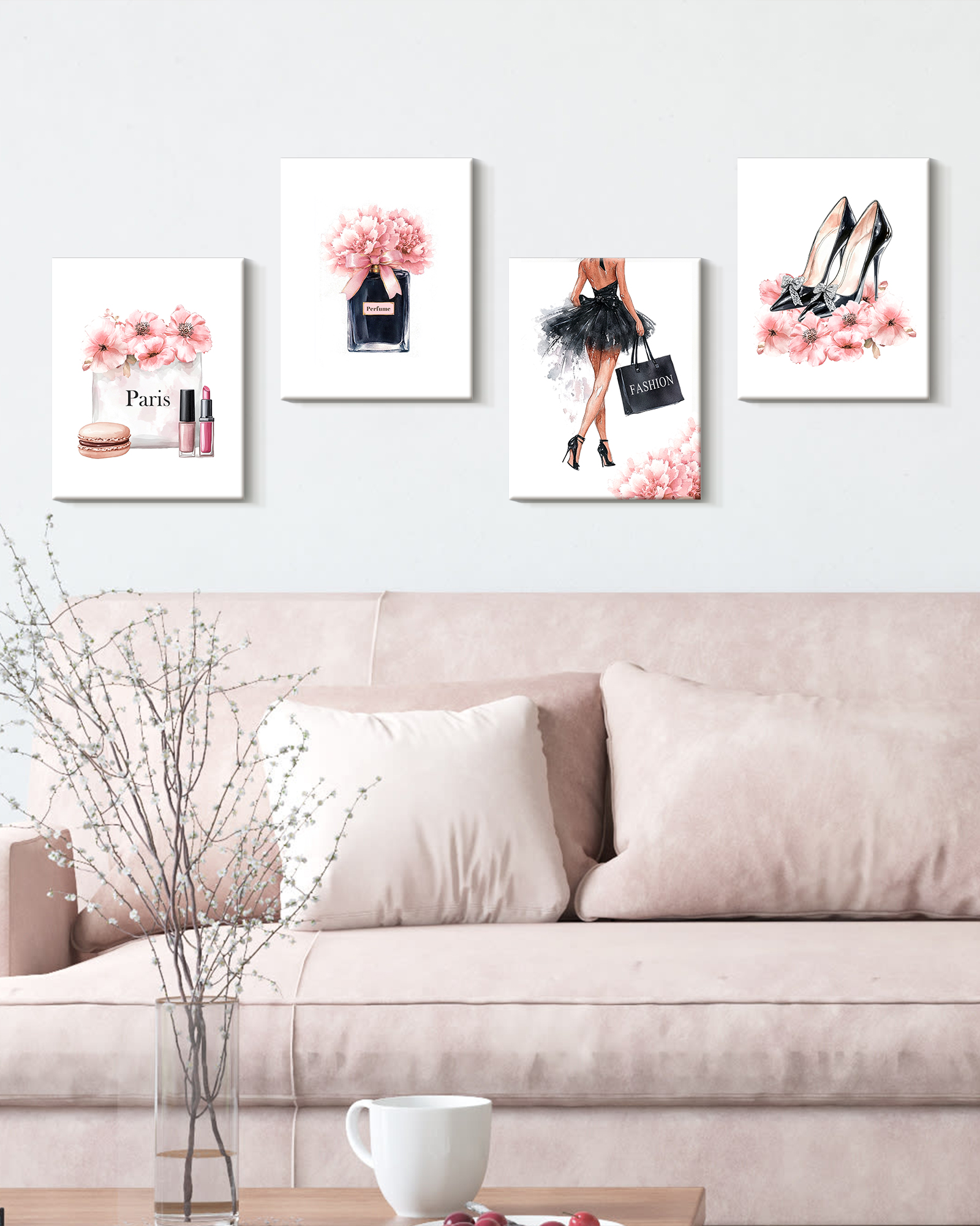 Drsoum Glam Pink Fashion Woman Wall Art, 4-Piece Set photo 5