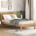 thumbnail image 2 of Euroco Twin Platform Bed, Modern Wood Frame Bed with Headboard and Slats for Kids Room, Oak, 2 of 11