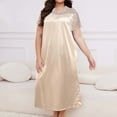 thumbnail image 5 of HomeGardon Nightgowns for Women,Summer Dresses Fashion Women Loose Casual Plus Size Solid Color Home Service Ice Silk Short Sleeve Lace Stitching Nightdress,XL-XXXXXL, 5 of 5