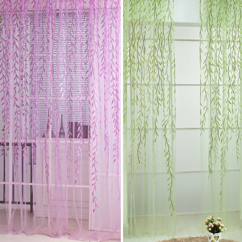 1pc Leaves Pattern Sheer Room Curtain Voile Panel Balcony Window Curtain Decor 
