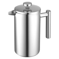 KFFKFF Stainless Steel French Press Coffee Maker, 34 Ounce (1 Liter) Double-Wall Insulated Coffee and Tea Brewer with Filter, Ideal for Home, Kitchen, Camping, and Travel, Silver